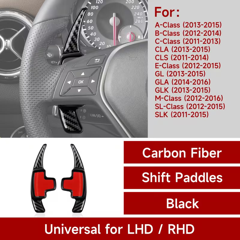 2 ESTENSIONI PALETTE PADDLE CAMBIO VOLANTE MERCEDES FIBRA DI CARBONIO ABS NERO