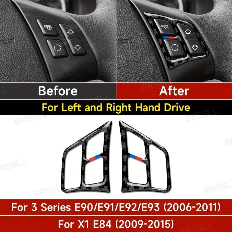 2 COVER PULSANTI VOLANTE BMW SERIE 3 E90 E91 E92 E93 X1 E84 TRIM CARBON LOOK