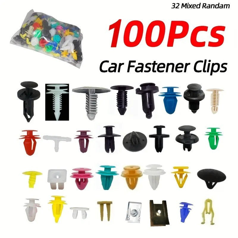 Set 100 Clip Fissaggio Auto Miste Rivetti Plastica Pannelli Paraurti Interni