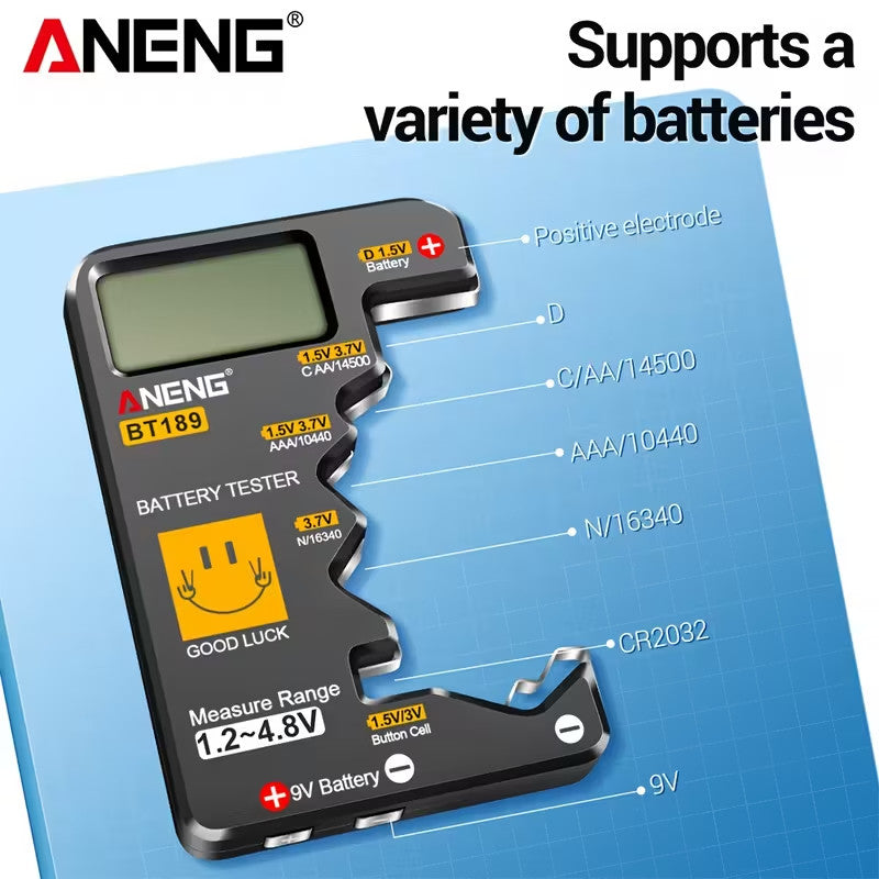 Tester batterie ANENG BT189 digitale LCD AA AAA C D 9V 1.5V 3.7V CR2032