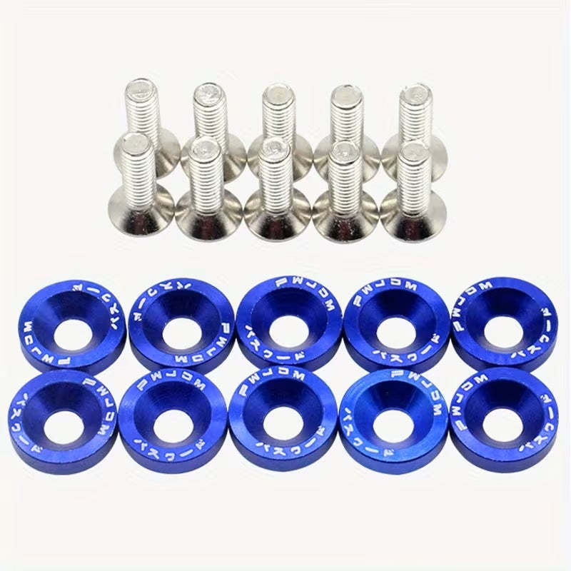 10 PEZZI VITI M6 X 20 MM + 10 RONDELLE ALLUMINIO SVASATE COLORE BLU MOTO AUTO