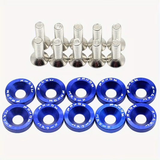 10 PEZZI VITI M6 X 20 MM + 10 RONDELLE ALLUMINIO SVASATE COLORE BLU MOTO AUTO