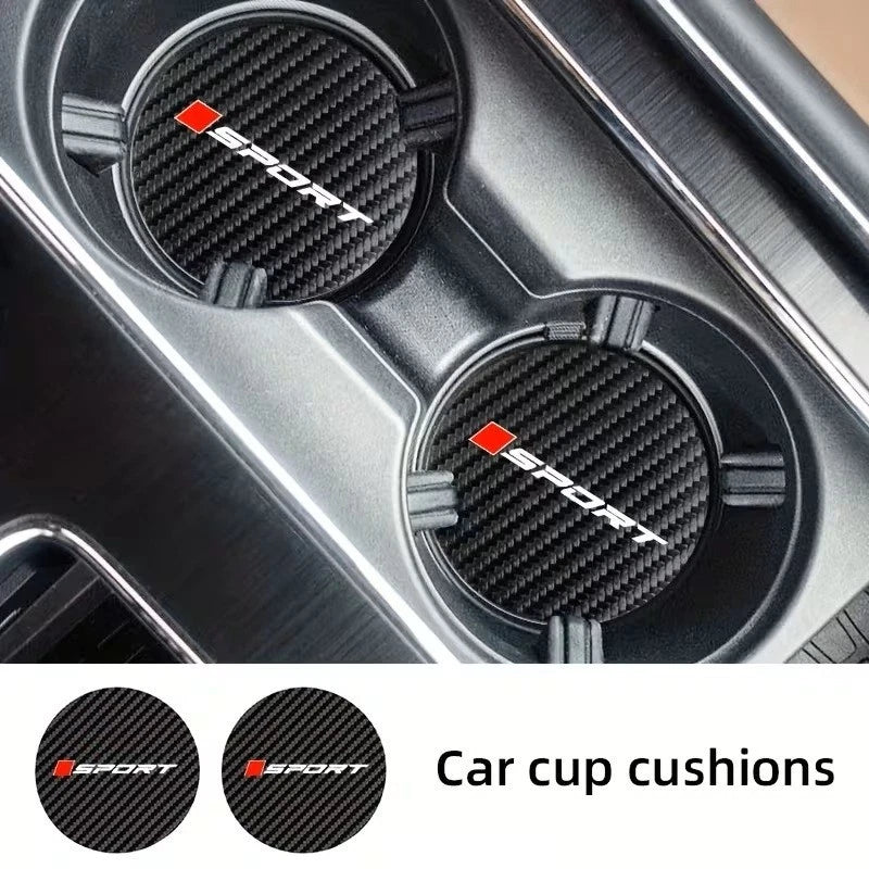 2 Carbon look SPORT Coasters for Audi BMW Mercedes VW cup holders