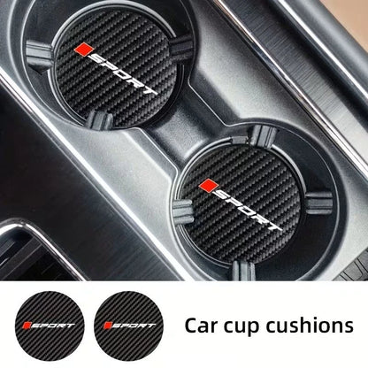 2 Carbon look SPORT Coasters for Audi BMW Mercedes VW cup holders