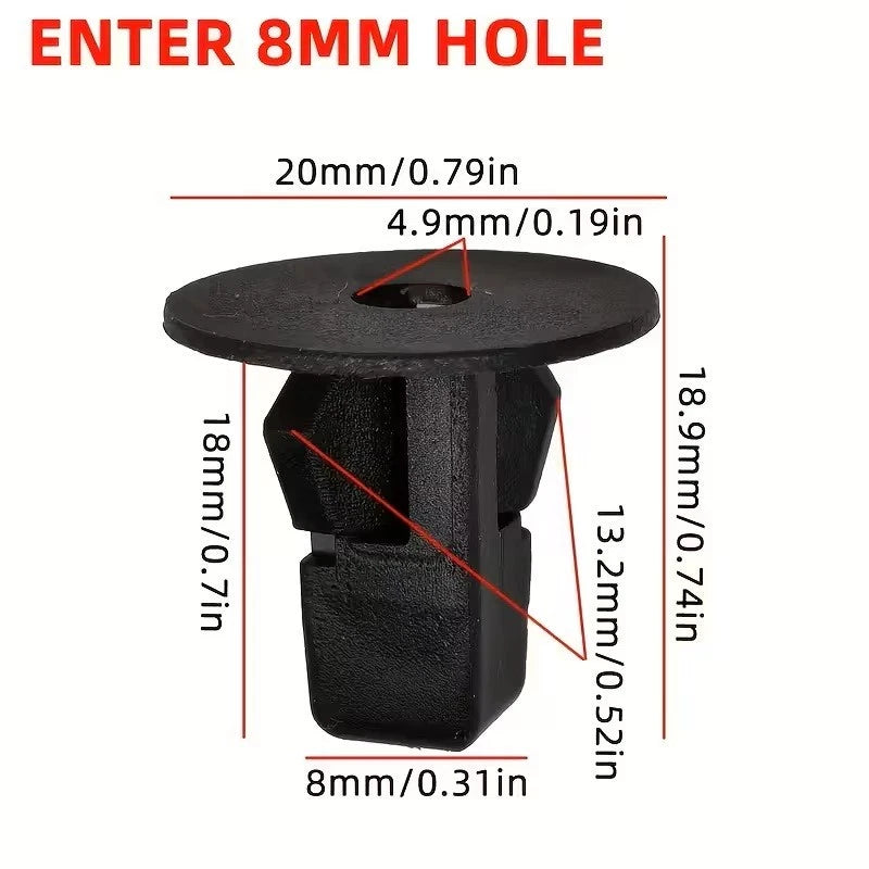 Set of 50 8mm black PP car fender clips, Toyota car replacement parts
