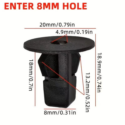 Set of 50 8mm black PP car fender clips, Toyota car replacement parts