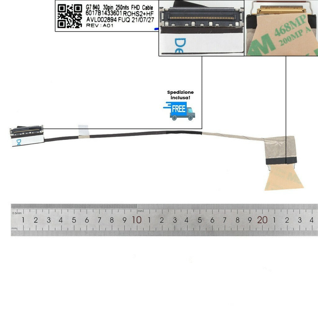 CAVO FLAT VIDEO HP 840 G7 845 G7 30 PIN LED 6017B1433601 LCD DISPLAY CABLE VGA