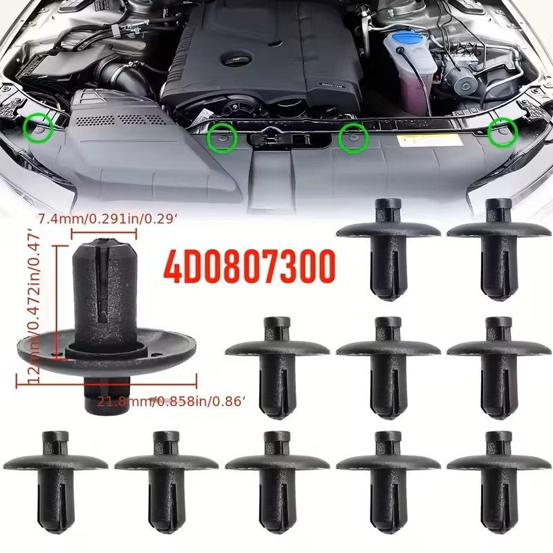 10X CLIP AUDI A4 A5 A8 Q3 Q5 TT VW GOLF PASSAT 4D0807300 RIVETTI VANO MOTORE