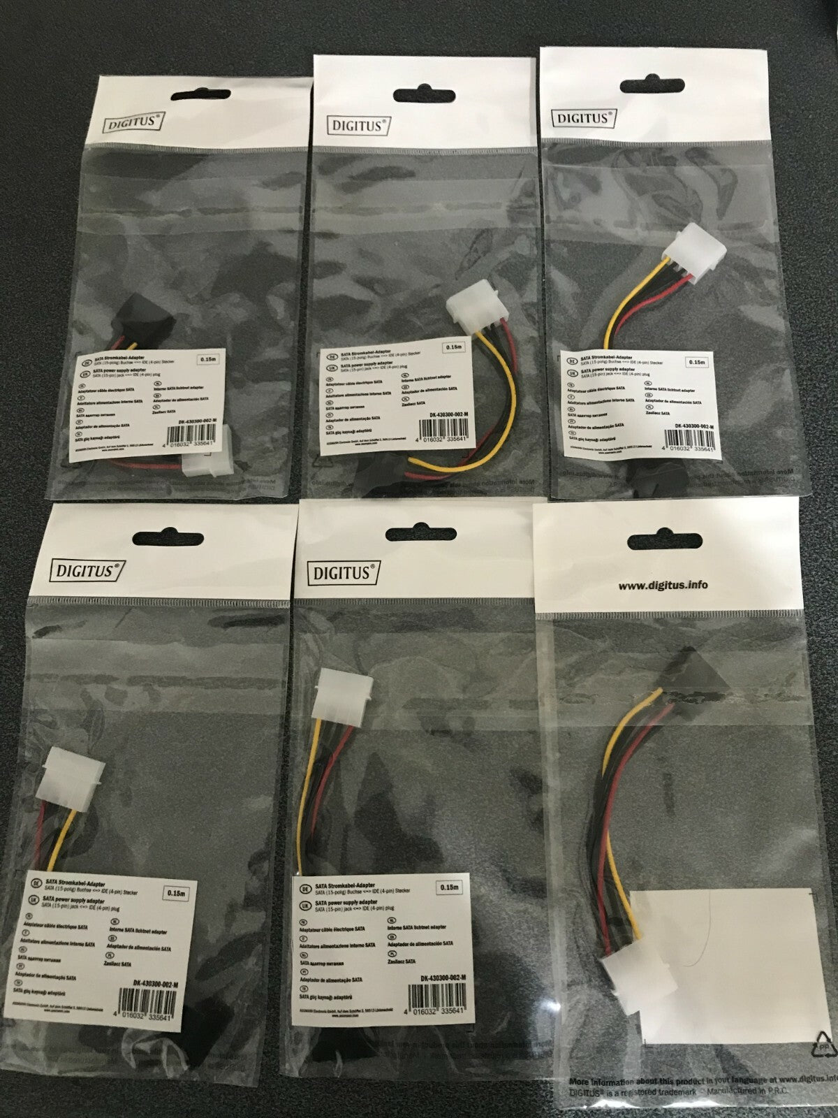 6 PEZZI CAVO ADATTATORE ALIMENTAZIONE INTERNA MOLEX SATA NUOVO 15 CM DIGITUS