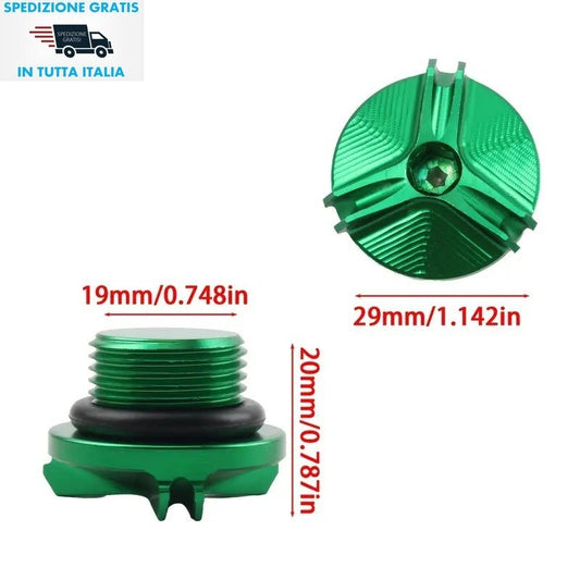 TAPPO OLIO MOTORE  ANODIZZATO VERDE  KAWASAKI VARI MODELLI DI MOTO  IN LISTA