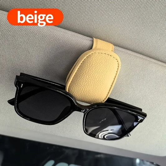 PORTA OCCHIALI DA ALETTA PARASOLE SUPPORTO CLIP X AUTO UNIVERSALE COLORE BEIGE