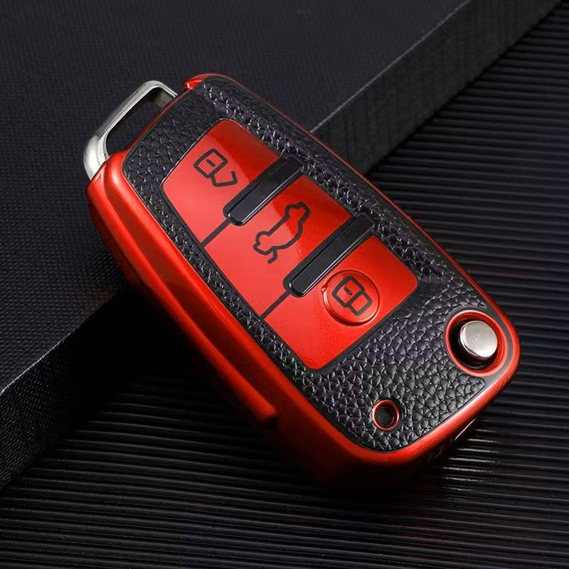 Custodia Chiave Audi A3 A1 Q3 Q7 A6 A6L Q2L  R8 in TPU Nero Rosso 3 tasti