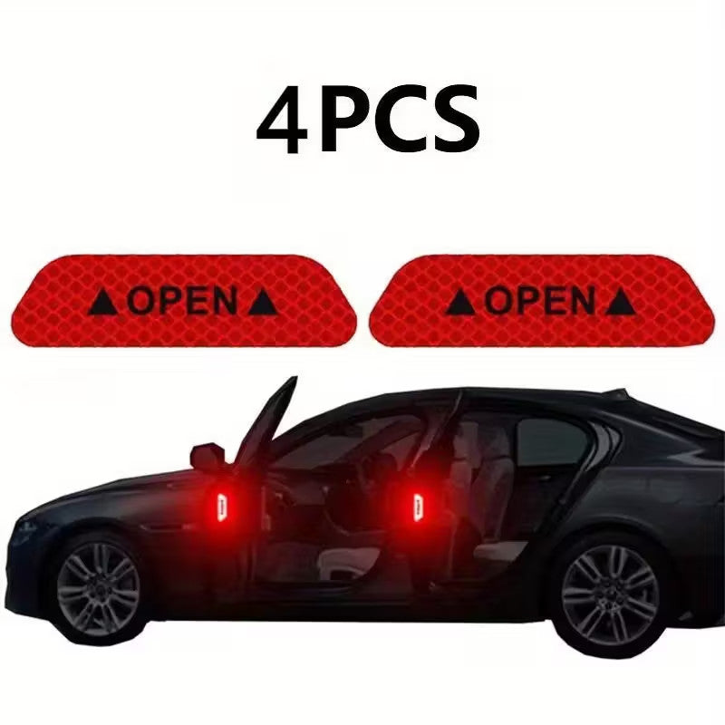 4 Adesivi Riflettenti Porte Auto Rosso Sicurezza Visibilità Notturna stickers