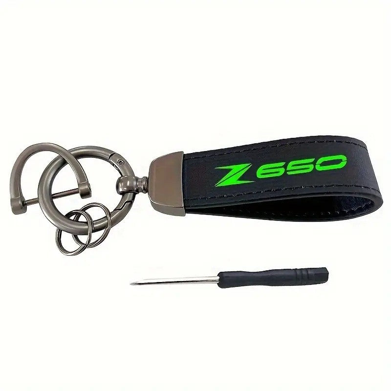 Portachiavi eco pelle Kawasaki Z650 anello metallo nero verde accessorio moto