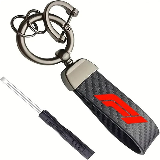 PORTACHIAVI SPORTIVO F1  ECOPELLE E MOTIVI IN CARBONIO NERO E ROSSO SPORT CORSA