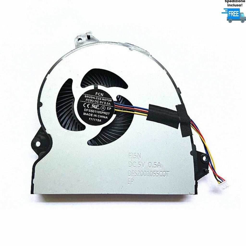 VENTOLA CPU FAN 4 PIN DC 5V PER ASUS GL553VD GL553VE GL553VW FX53VD FX53V FX753