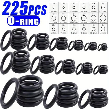 225 pezzi guarnizioni in gomma anelli o-ring assortiti varie misure