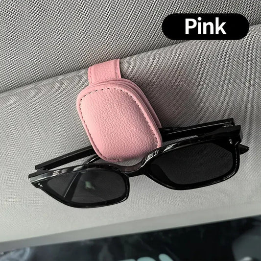 PORTA OCCHIALI DA ALETTA PARASOLE SUPPORTO CLIP X AUTO UNIVERSALE COLORE ROSA