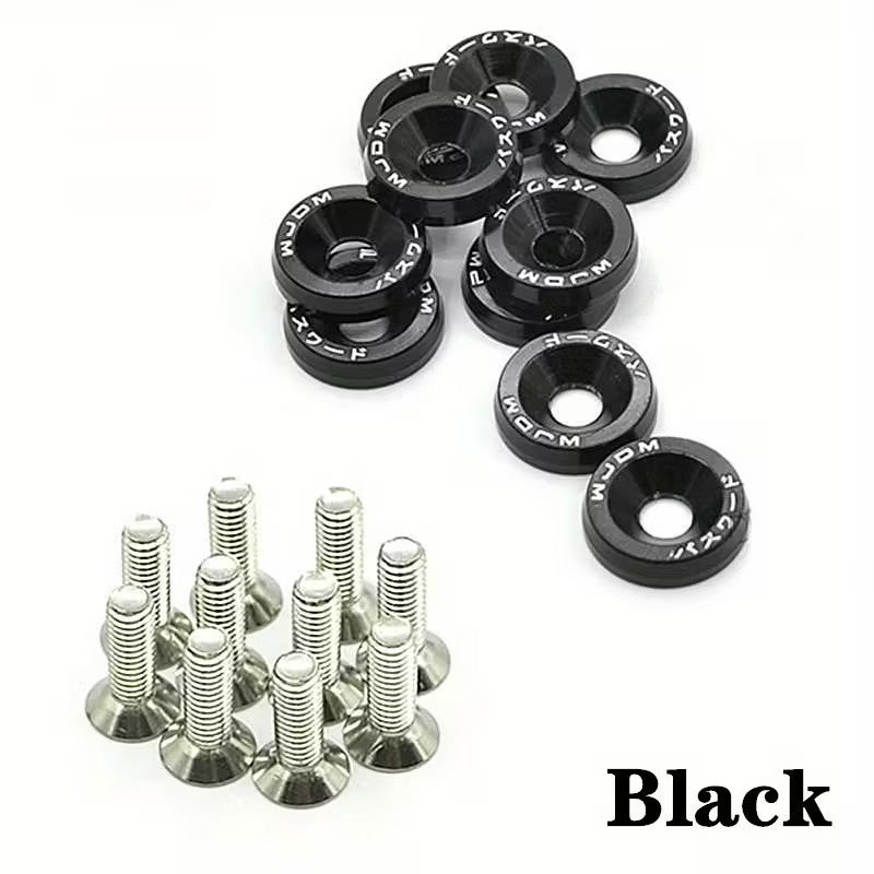 10 PEZZI VITI M6 X 20 MM  + 10 RONDELLE ALLUMINIO SVASATE COLORE NERO MOTO AUTO